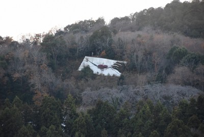 旧藤野町に造られたアート作品の中でも特に目を引く「緑のラブレター」＝相模原市緑区で2023年12月7日午後3時52分、田中綾乃撮影
