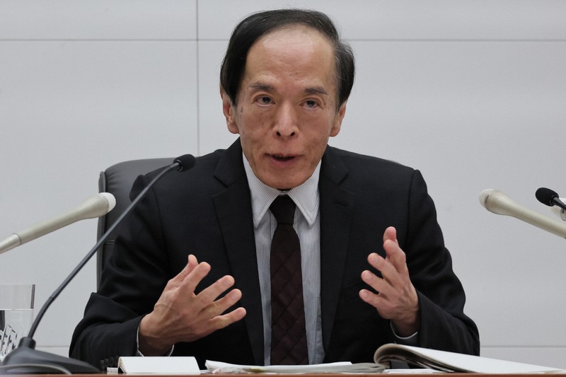 2023年最後の金融政策決定会合を終え、記者会見する日銀の植田和男総裁＝東京都中央区の日本銀行本店で2023年12月19日、和田大典撮影
