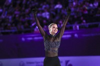 Winner Loena Hendrickx of Belgium attends a medal ceremony for the women's competition during the ISU European Figure Skating Championships in Kaunas, Lithuania, on Jan. 13, 2024. (AP Photo/Mindaugas Kulbis)