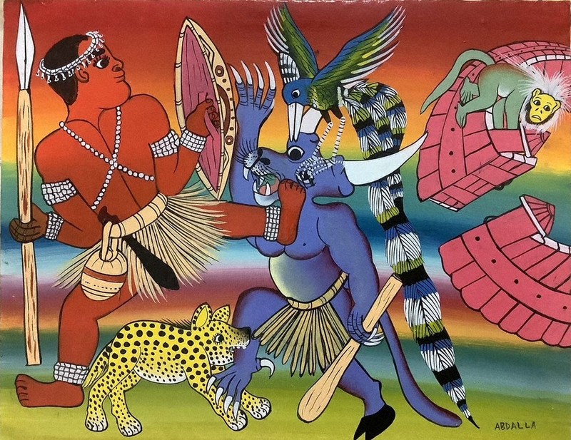 太*郎様 「 あの人が笑顔でいられるように 」｜絵画 原画 抽象画 動物画 ドロ 小悪魔ちゃんとフラワー｜額縁付 絵画 原画 動物画 ドローイング 猫絵