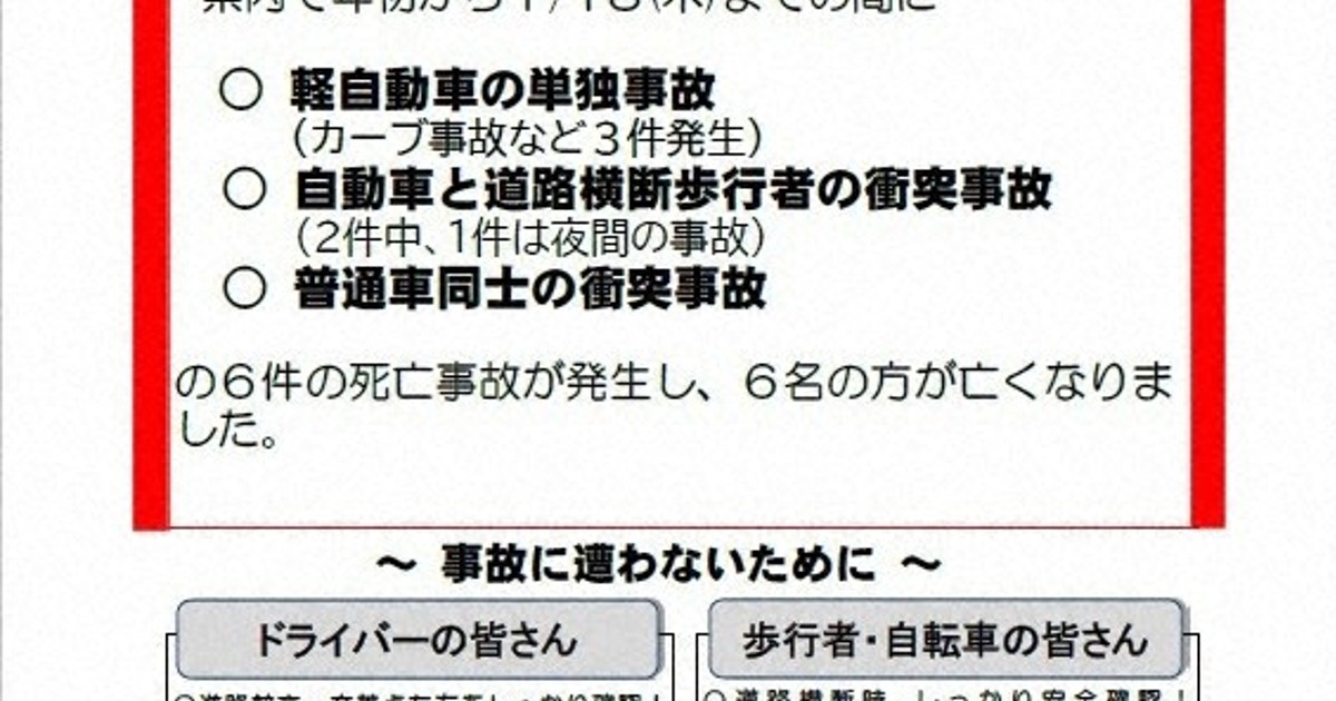 交通事故死多発で警報 県が全域に 高齢運転者ら啓発 ／福島