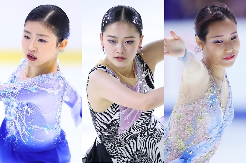 (左から)千葉百音選手、渡辺倫果選手、三原舞依選手