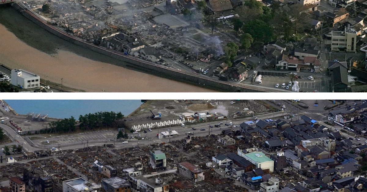 焼け跡生々しく 上空から見た被災直後と現在 能登半島地震1カ月 | 毎日新聞