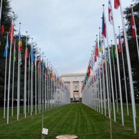 国連欧州本部。非EU加盟国で永世中立国のスイスには多くの国際機関が集まる＝スイス西部ジュネーブで2023年11月24日午後4時21分、松岡大地撮影