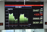 日経平均株価を示す電光掲示板＝東京都千代田区で2024年2月16日午後3時7分、玉城達郎撮影