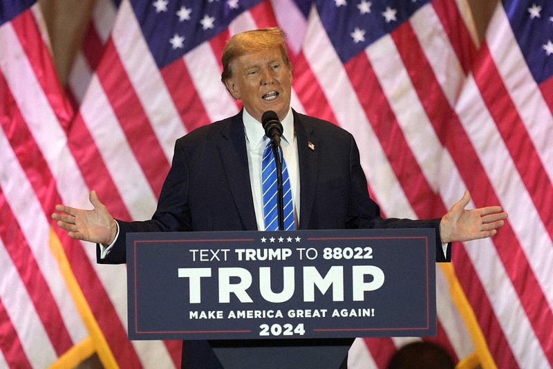再び大統領を目指すドナルド・トランプ氏＝米南部フロリダ州で2024年3月5日、AP 