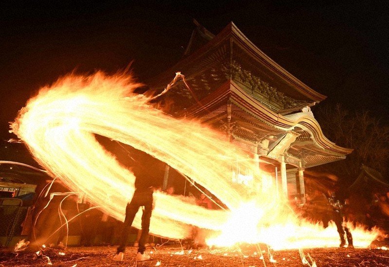 天夢森流彩 版画 火振神事 天夢森流彩 版画 火振神事