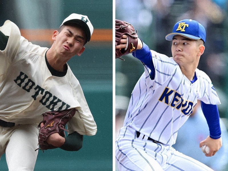 報徳学園の今朝丸裕喜投手(左)と健大高崎の佐藤龍月投手