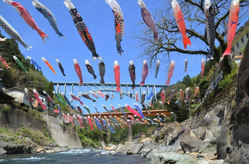 渓谷に群舞 春風乗って 青雲橋のこいのぼり 日之影 ／宮崎 | 毎日新聞