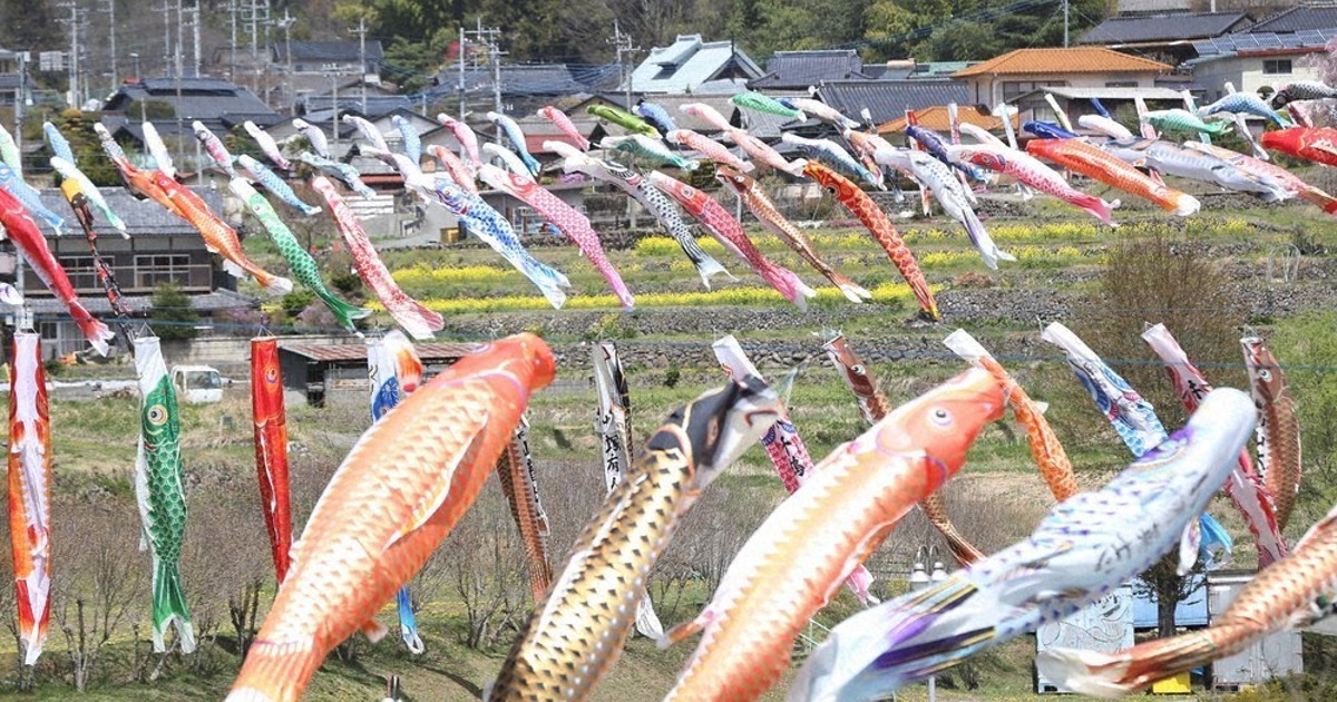 写真散歩：笑顔運ぶ彩りの波 北杜・長沢地区 450のこいのぼり ／山梨
