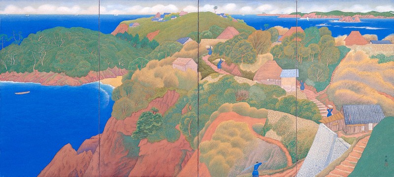 東西の技、斬新に融合 竹喬の風景画屏風「波切村」（重文答申）笠岡で