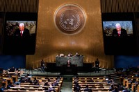 Palestinian President Mahmoud Abbas addresses the 77th session of the United Nations General Assembly on Sept. 23, 2022, at the U.N. headquarters. (AP Photo/Julia Nikhinson, File)