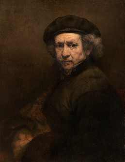 Rembrandt: "Self Portrait with Beret and Turned-Up Collar" (1659, public domain) 