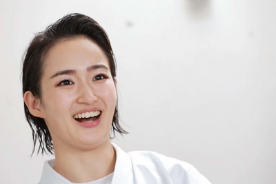 東京五輪や今後について話す清水希容さん＝兵庫県尼崎市のベイコム総合体育館で2024年5月19日、三村政司撮影