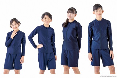 男女で同じデザインの「男女共用セパレーツ水着」＝フットマーク提供