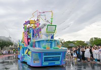 "Baymax's mission: cool down," a limited-time water sprinkling program, is seen at Tokyo Disneyland in Urayasu, Chiba Prefecture, on July 1, 2024. (Mainichi/Mimi Niimiya)
