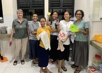 Sister Teresa Ryden and the "trainee nuns" clean up after dinner at the Society of the Sacred Heart's convent in Jakarta, Indonesia, on Nov. 13, 2023. (Photo courtesy of Maki Saito)