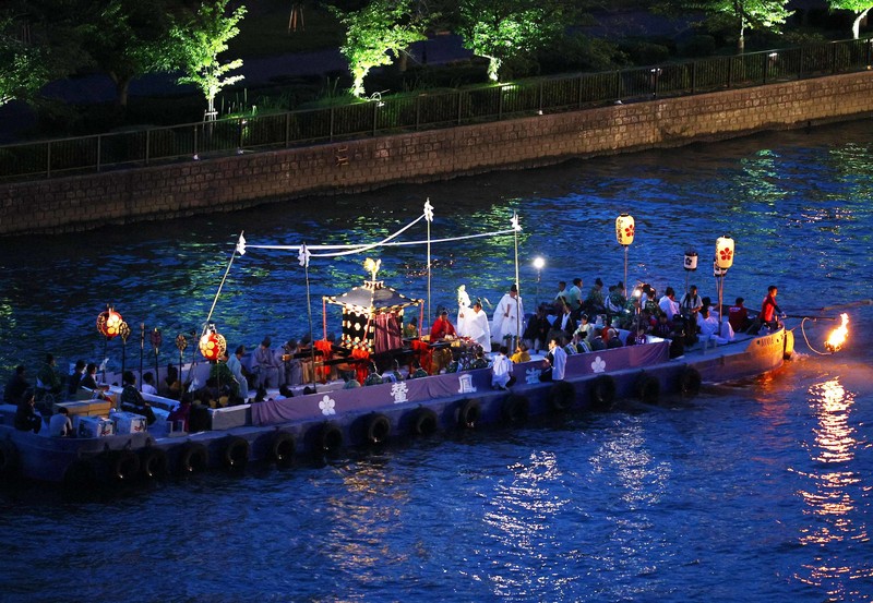 大阪天神祭り「舟渡御」　版画 大阪天神祭り「舟渡御」 版画 ☆即決/ちょっと古い/天神祭礼船