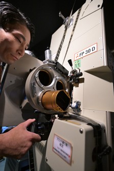 The 35mm film projector used at the Hatchoza theater is seen in Hiroshima's Naka Ward on July 4, 2024. (Mainichi/Takehiko Onishi)