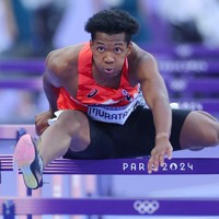 陸上男子110メートル障害準決勝1組、4着となった村竹ラシッド＝フランス競技場で2024年8月7日、中川祐一撮影
