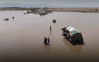 This image made from a video provided by the Ansar Allah Media Office, shows the southern city of Hodeidah, Yemen, where 30 people have been killed and hundreds displaced by flooding, on Aug. 7, 2024. (Ansar Allah Media Office via AP)