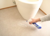 A toilet bowl and cleaning chemical are seen in this photo provided by Lion Corp.