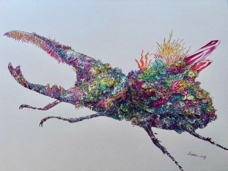 自然物×人工物を組み合わせたペン画 独創的な表現 SNSでも反響 | 毎日新聞