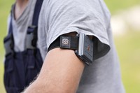 A SlateSafety armband is worn by Wyatt Fischer, a furnace mason employee at Cardinal Glass, on Aug. 22, 2024, in Menomonie, Wis. (AP Photo/Abbie Parr)