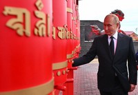 Russian President Vladimir Putin visits Tubten Shedrub Ling datsan in Kyzyl, Republic of Tyva, Russia, on Sept. 2, 2024. (Kristina Kormilitsyna, Sputnik, Kremlin Pool Photo via AP)