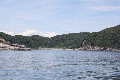 原発計画地のある長島・田ノ浦を船から望む＝山口県上関町で2024年7月7日午後0時52分、宇城昇撮影