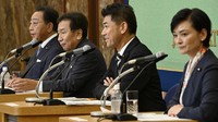 立憲民主党の代表選に立候補し、討論会に臨む（左から）野田佳彦氏、枝野幸男氏、泉健太氏、吉田晴美氏＝東京都千代田区で2024年9月7日、藤井達也撮影