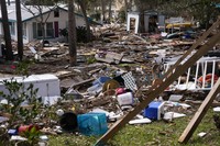 Destruction to the Faraway Inn Cottages and Motel is seen in the aftermath of Hurricane Helene, in Cedar Key, Fla., on Sept. 27, 2024. (AP Photo/Gerald Herbert)