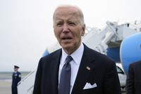 President Joe Biden speaks the the media after stepping off Air Force One at Dover Air Force Base in Delaware, on Sept. 27, 2024, to spend the weekend at his beach home in Rehoboth Beach, Del. (AP Photo/Susan Walsh)