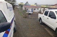 This photo supplied by the South Africa Police Services (SAPS) shows the scene where seventeen people were killed in two mass shootings that took place in close proximity to each other Friday night in Lusikisiki, South Africa, police said on Sept. 28, 2024. (South African Police Services via AP)