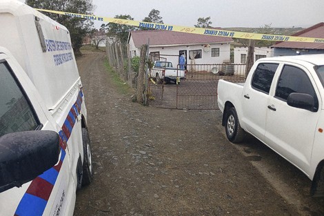 This photo supplied by the South Africa Police Services (SAPS) shows the scene where seventeen people were killed in two mass shootings that took place in close proximity to each other Friday night in Lusikisiki, South Africa, police said on Sept. 28, 2024. (South African Police Services via AP)
