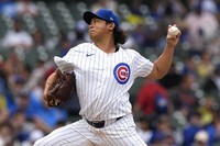 Chicago Cubs starting pitcher Shota Imanaga, of Japan, throws against the Washington Nationals during the first inning of a baseball game in Chicago, on Sept. 22, 2024. (AP Photo/Nam Y. Huh)