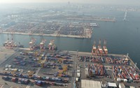 In this Jan. 30, 2017 file photo taken from a Mainichi Shimbun helicopter, a container terminal is seen at the Port of Yokohama. (Mainichi/Toshiki Miyama)