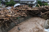 An area near the site where four people went missing as houses were swept away is seen in Wajima, Ishikawa Prefecture, on Sept. 22, 2024. (Mainichi/Takehiko Onishi)