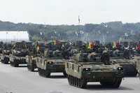 South Korean mechanized unit personnel parade with their armored vehicles during the media day for the 76th anniversary of Armed Forces Day at Seoul air base in Seongnam, South Korea, on Sept. 25, 2024. (AP Photo/Ahn Young-joon)