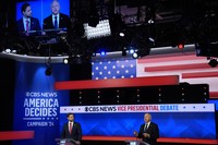 Democratic vice presidential nominee Minnesota Gov. Tim Walz speaks during a vice presidential debate hosted by CBS News, with Republican vice presidential nominee Sen. JD Vance, R-Ohio, on Oct. 1, 2024, in New York. (AP Photo/Matt Rourke)