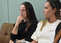 Laura Spenazzatto, left, and Thays Ferrer are seen at a press conference in Izumo, Shimane Prefecture, on Nov. 6, 2024. (Mainichi/Hayato Matsubara)