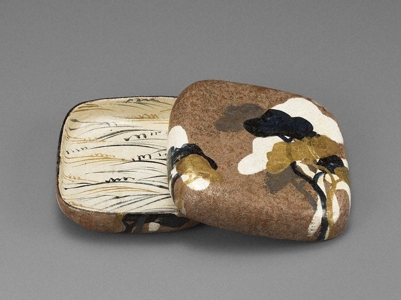 海苔巻　京焼浅黄金線ツボツボ絵長角向付10客　　　新品未使用　　　禎山窯 新春を彩る「乾山焼」 琳派のやきもの－響きあう陶画の美 1月10日開幕