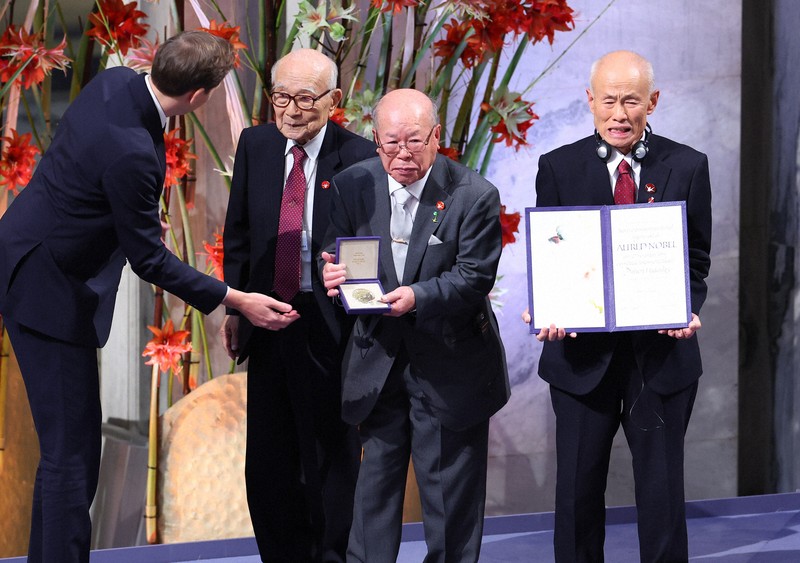 核も戦争もない世界を共に」 ノーベル平和賞授賞式 日本被団協の田中熙