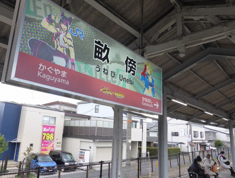 駅名標に「ストリートファイター」 奈良の無人駅、利用増へテコ入れ