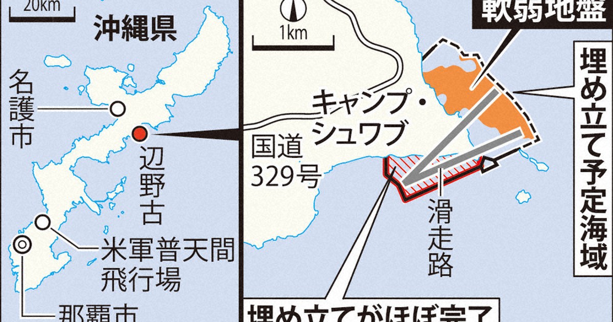 在日米軍再編：辺野古、軟弱地盤に着工 代執行1年 7万本くい打ちへ