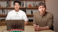 OpenAI社の新AIモデル「o3」について発表するサム・アルトマン最高経営責任者（右）ら＝2024年12月の同社の公開動画から