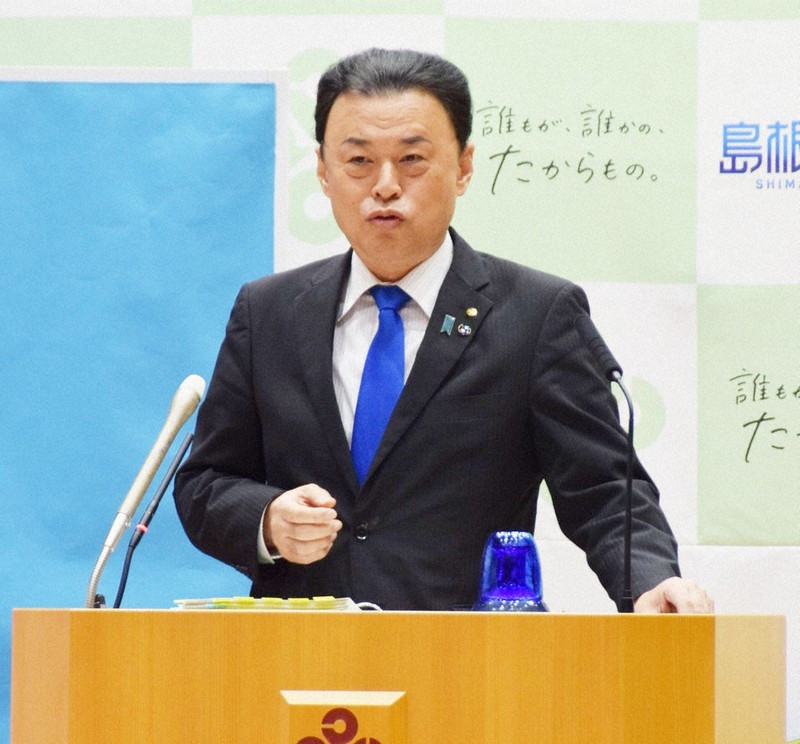 島根県の丸山達也知事＝松江市の県庁で2024年11月27日午後1時37分、目野創撮影