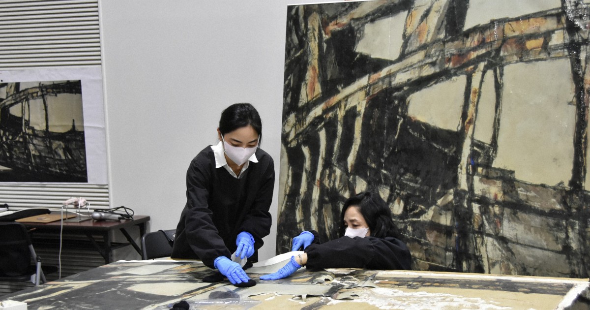 熊本地震で損傷した洋画家・田中憲一氏の作品 修復され報告展 | 毎日新聞