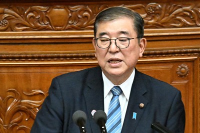 衆院本会議で施政方針演説をする石破茂首相＝国会内で2025年1月24日、平田明浩撮影