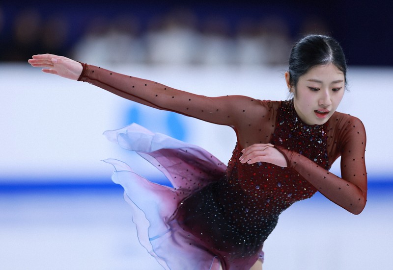 女子フリーで演技する韓国の李海仁＝ソウルで2025年2月23日、猪飼健史撮影